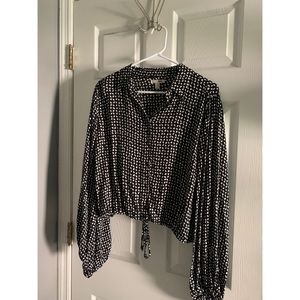 Black and White Long Sleeve Blouse - Society Amuse